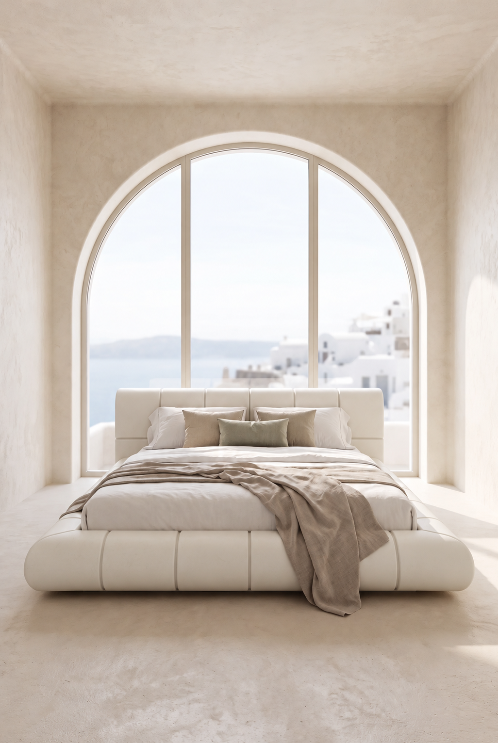 Mirela Off White Microconcrete Platform Bed