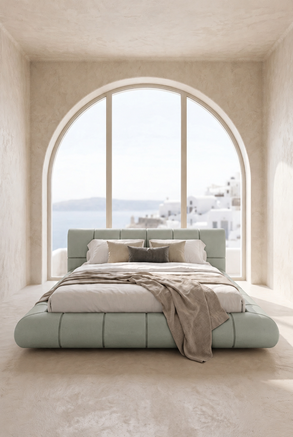 Mirela Pistachio Green Microconcrete Platform Bed