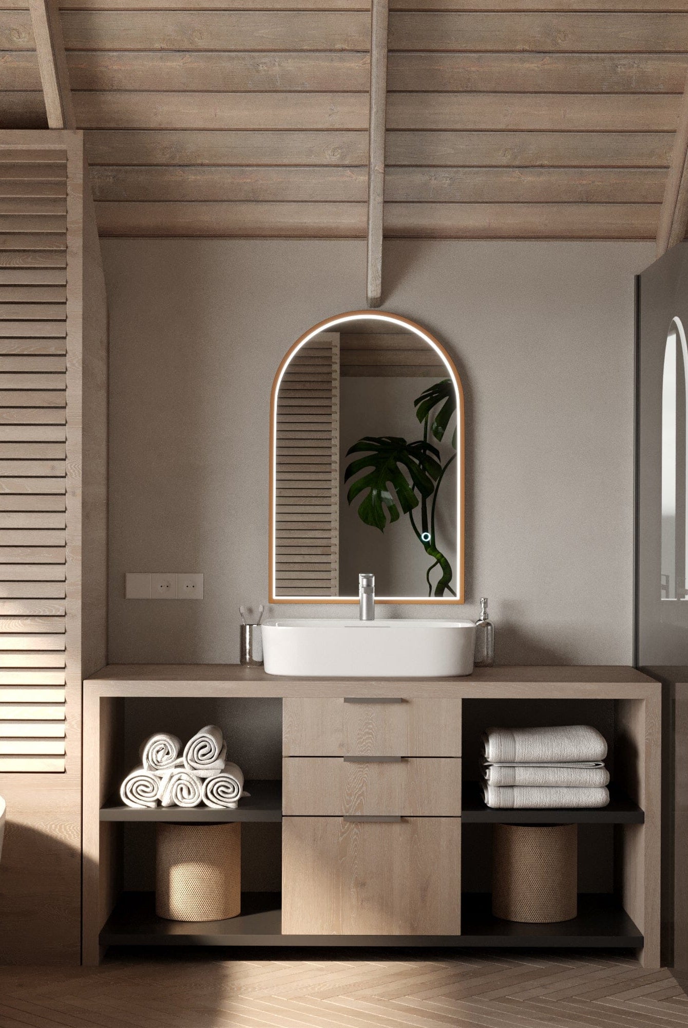 Ember Gold Arch Vanity Wall Mirror with Inner Fr LED (60x90 CM) Mirrors Homekode