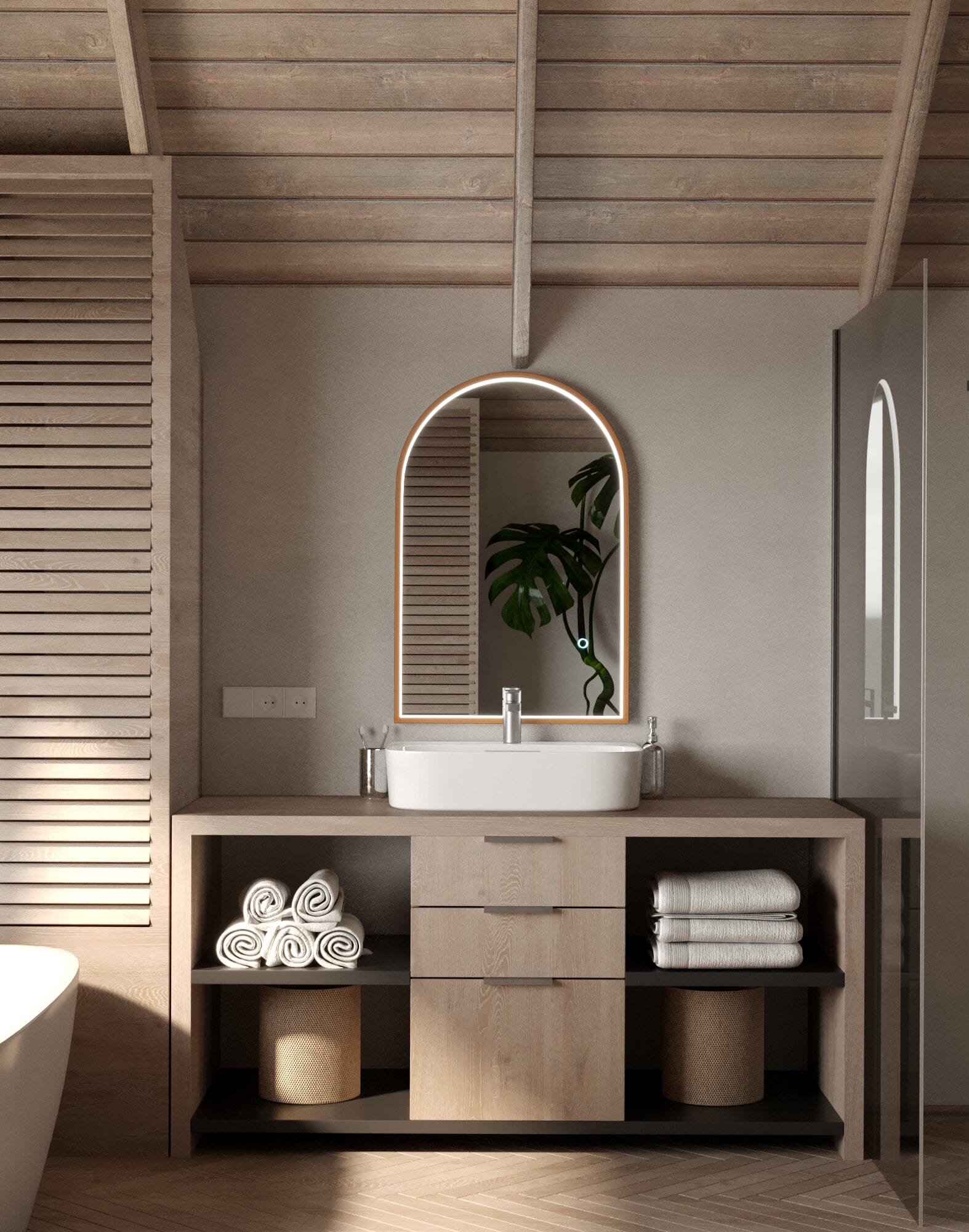 Ember Gold Arch Vanity Wall Mirror with Inner Fr LED (60x90 CM) Mirrors Homekode