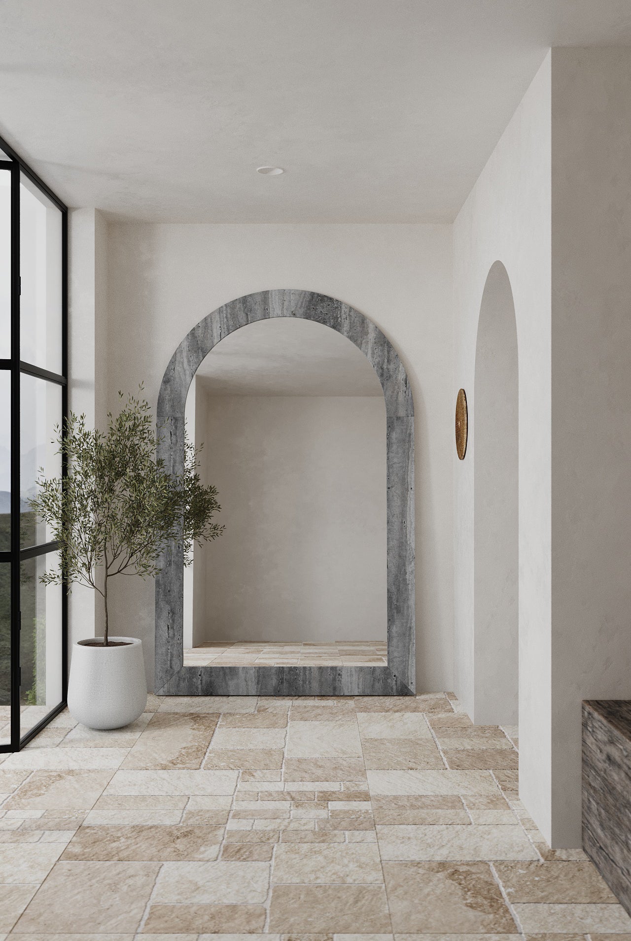 Grey Travertine Arch Mirror