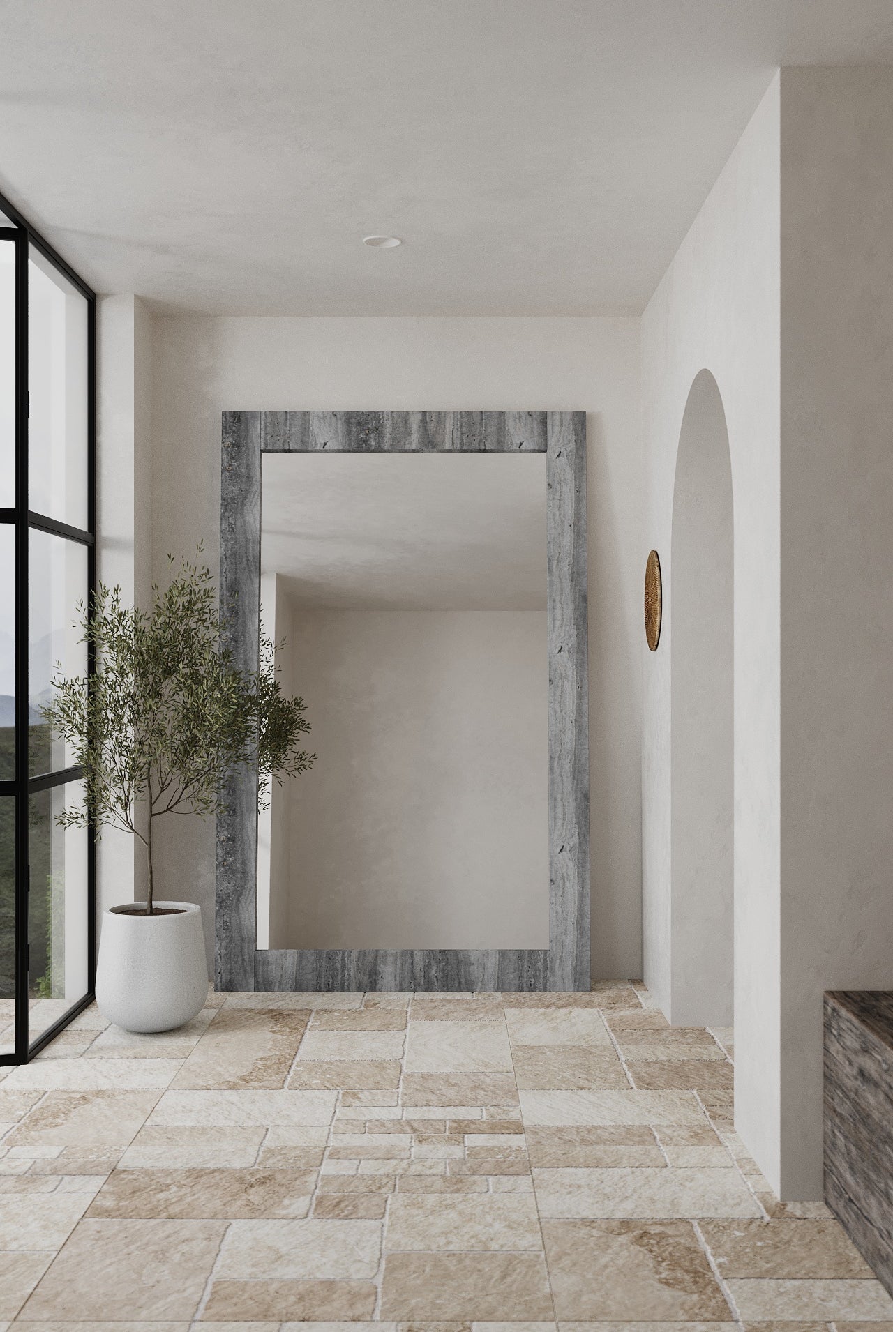 Grey Travertine Rectangular Mirror