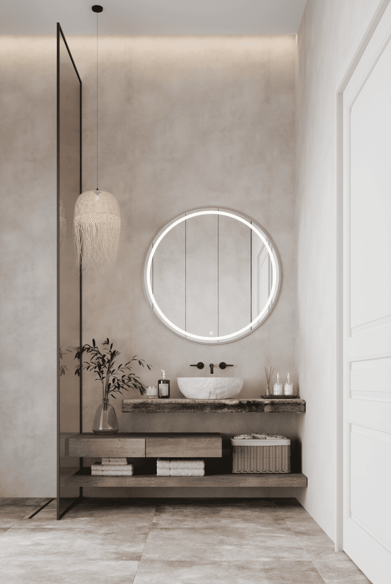 Ekin LED Silver Fr Round Mirror (4 Sizes) Homekode 100CM Diter