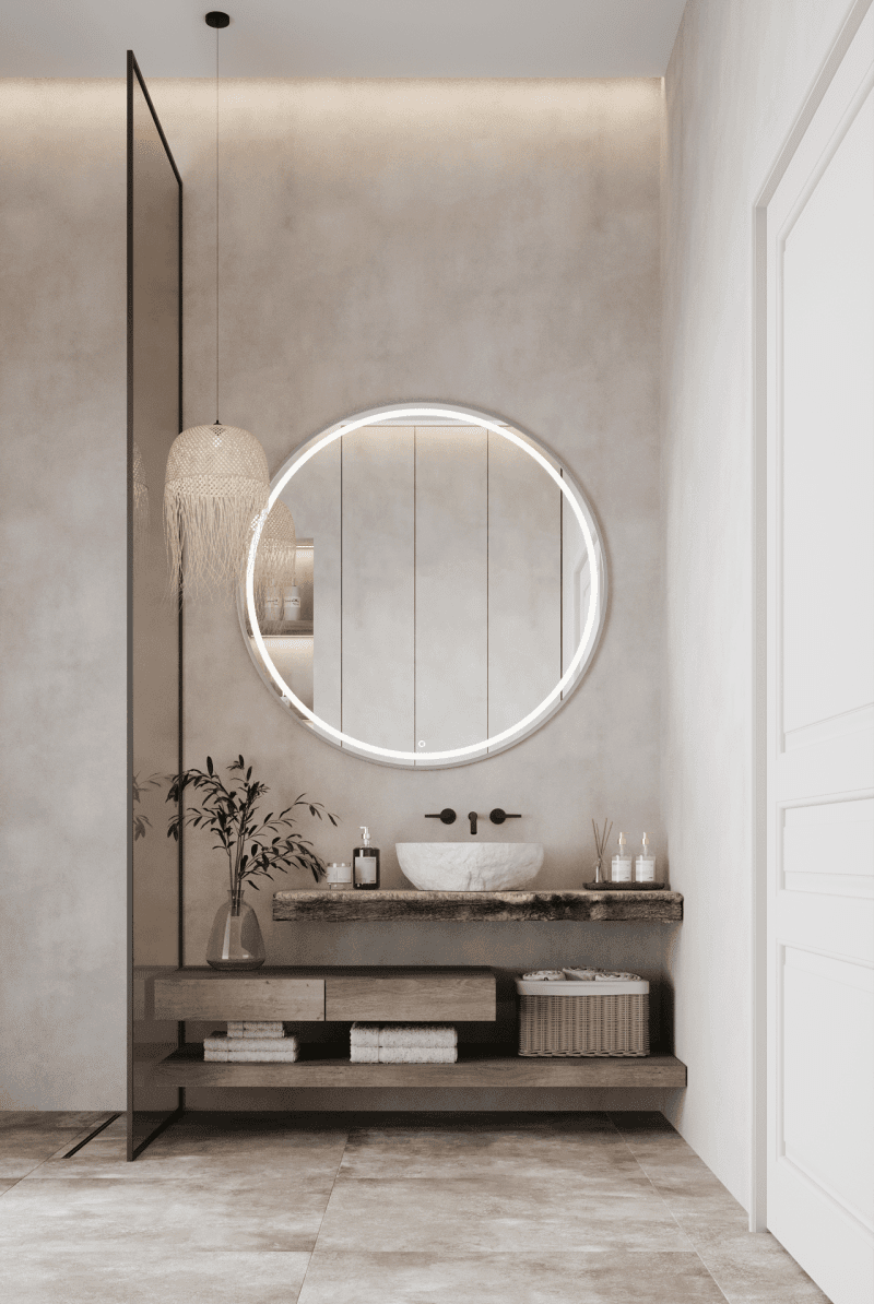 Ekin LED Silver Frame Round Mirror (4 Sizes)