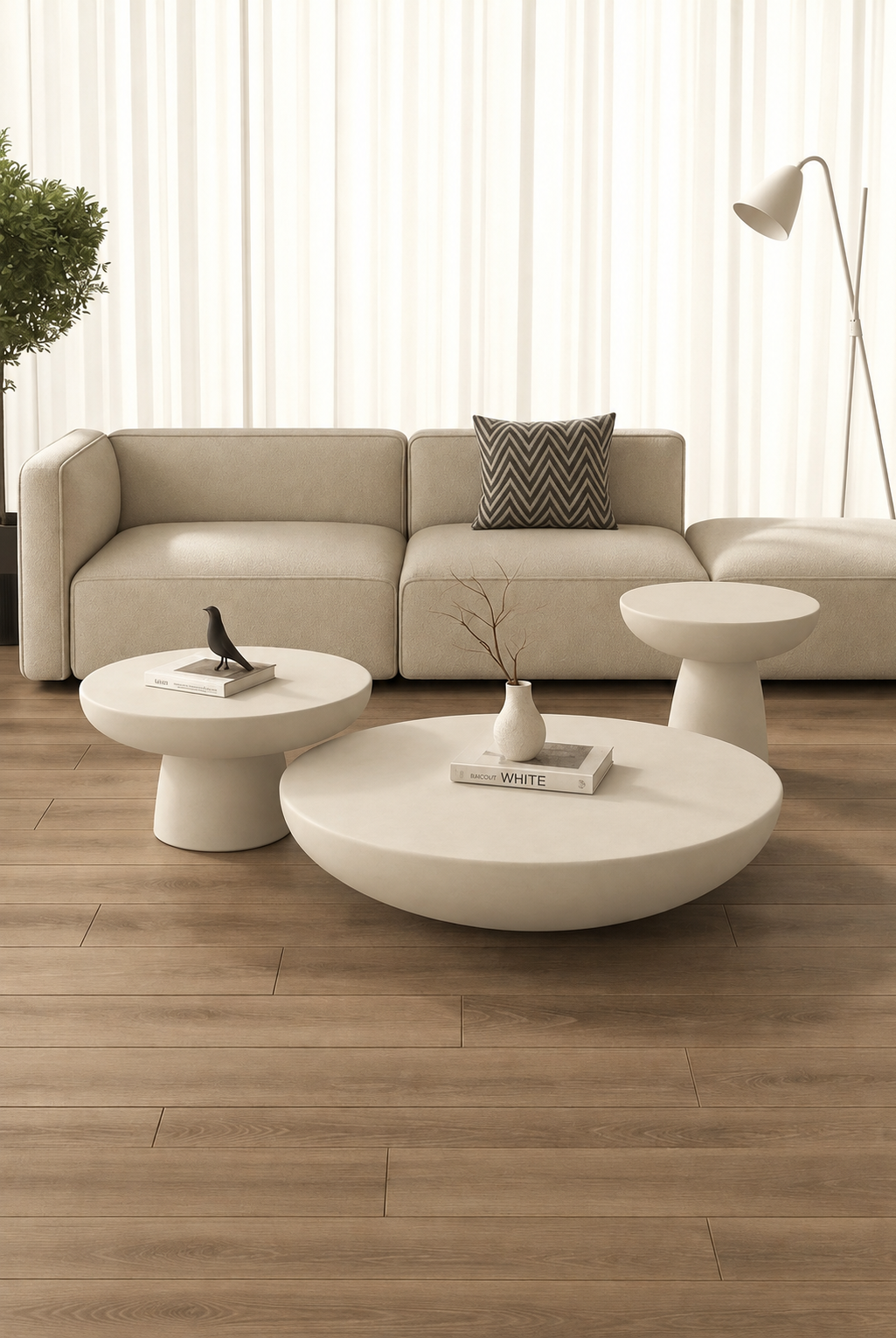 Mondo Light Beige Microconcrete Coffee Table Set