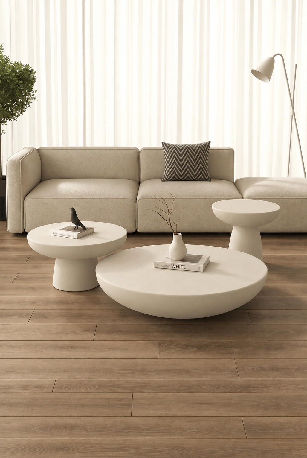 Mondo Light Beige Microconcrete Coffee Table Set