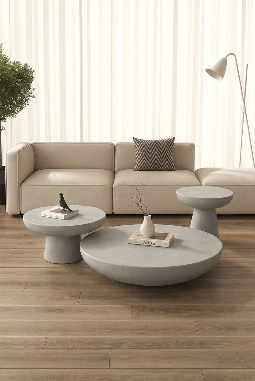 Mondo Light Grey Microconcrete Coffee Table Set