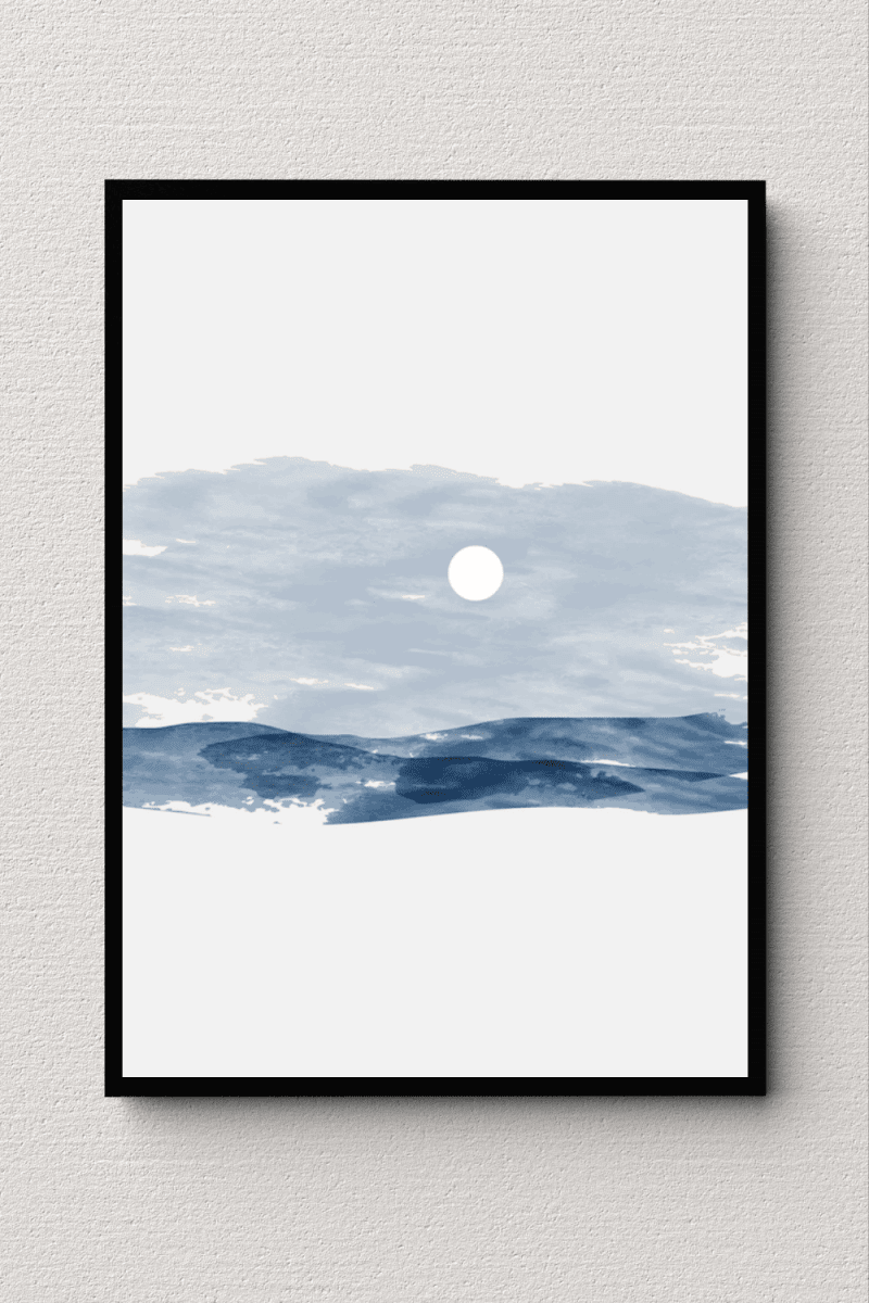 Moonlit Fjord Wall Art IV Blue Abstract Minimalist Nordic Canvas Print ...