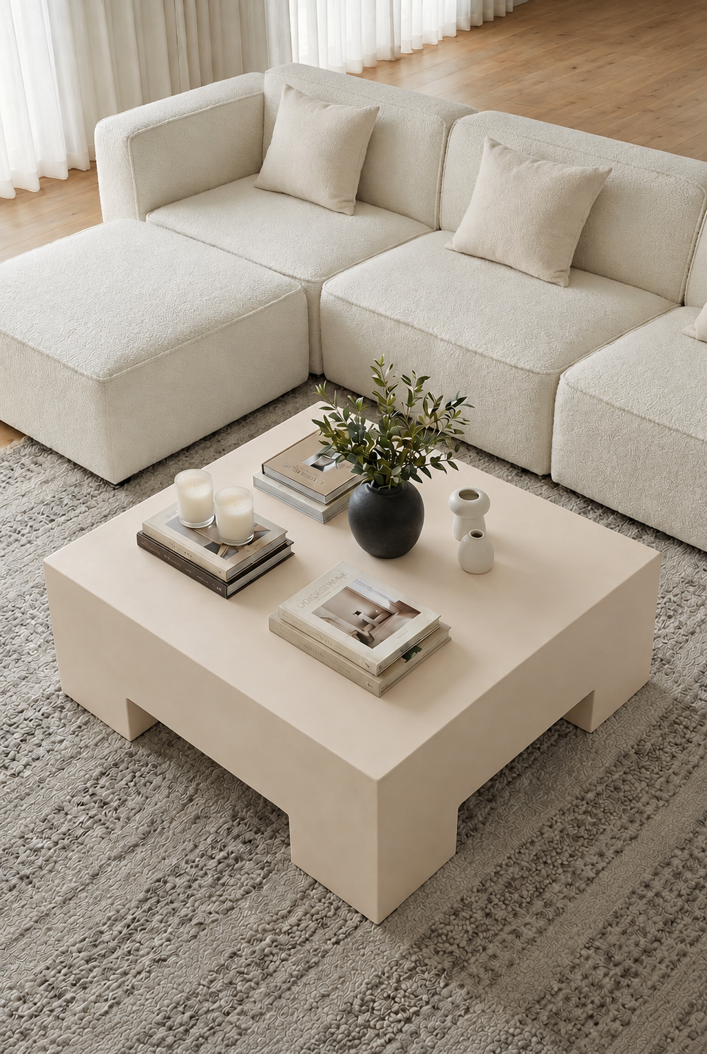 Morviano Light Beige Microconcrete Coffee Table