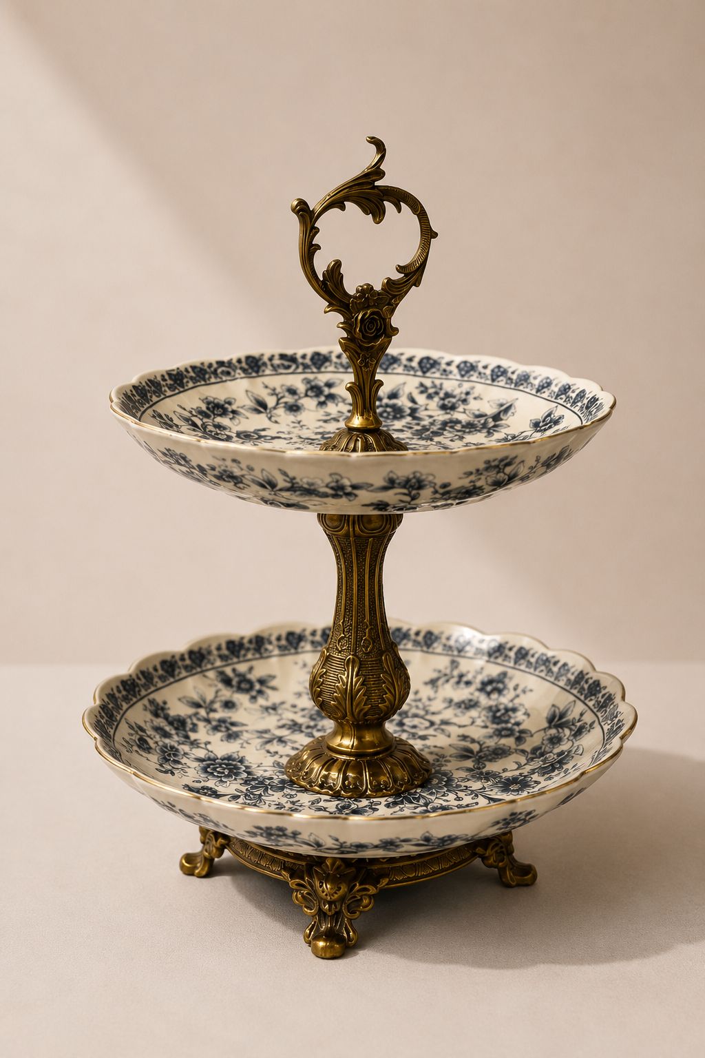 Neroux Cream Blue Floral 2 Tier Stand