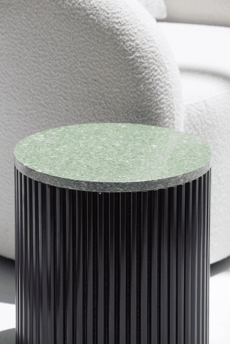 Nora Side Tables With Black Wooden Base With Green Quz Top