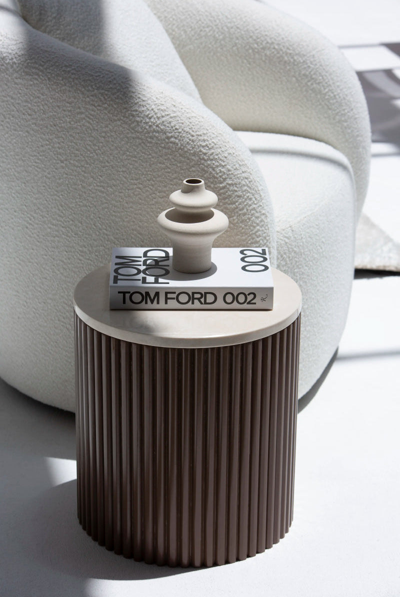 Nora Side Tables With Brown Wooden Base With Beige Top