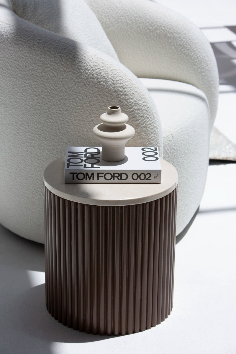 Nora Side Tables With Brown Wooden Base With Beige Top