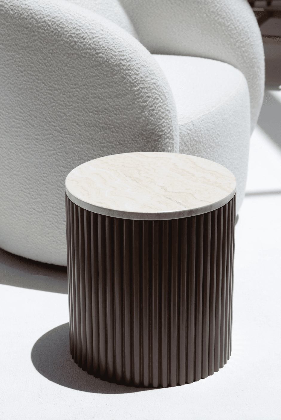 Nora Side Tables With Brown Wooden Base With Beige Travertine Top