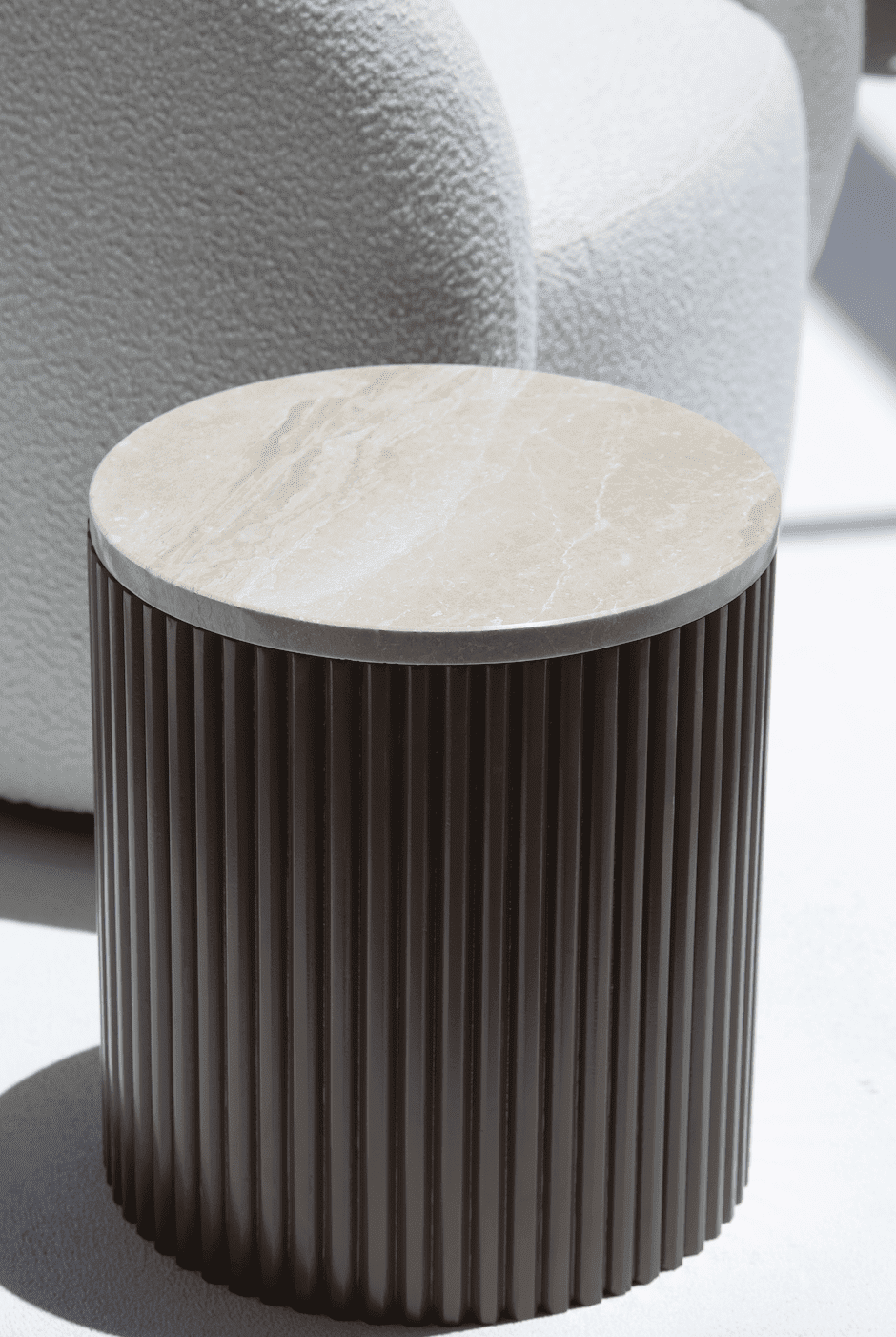 Nora Side Tables With Brown Wooden Base With Brecia Beige Top