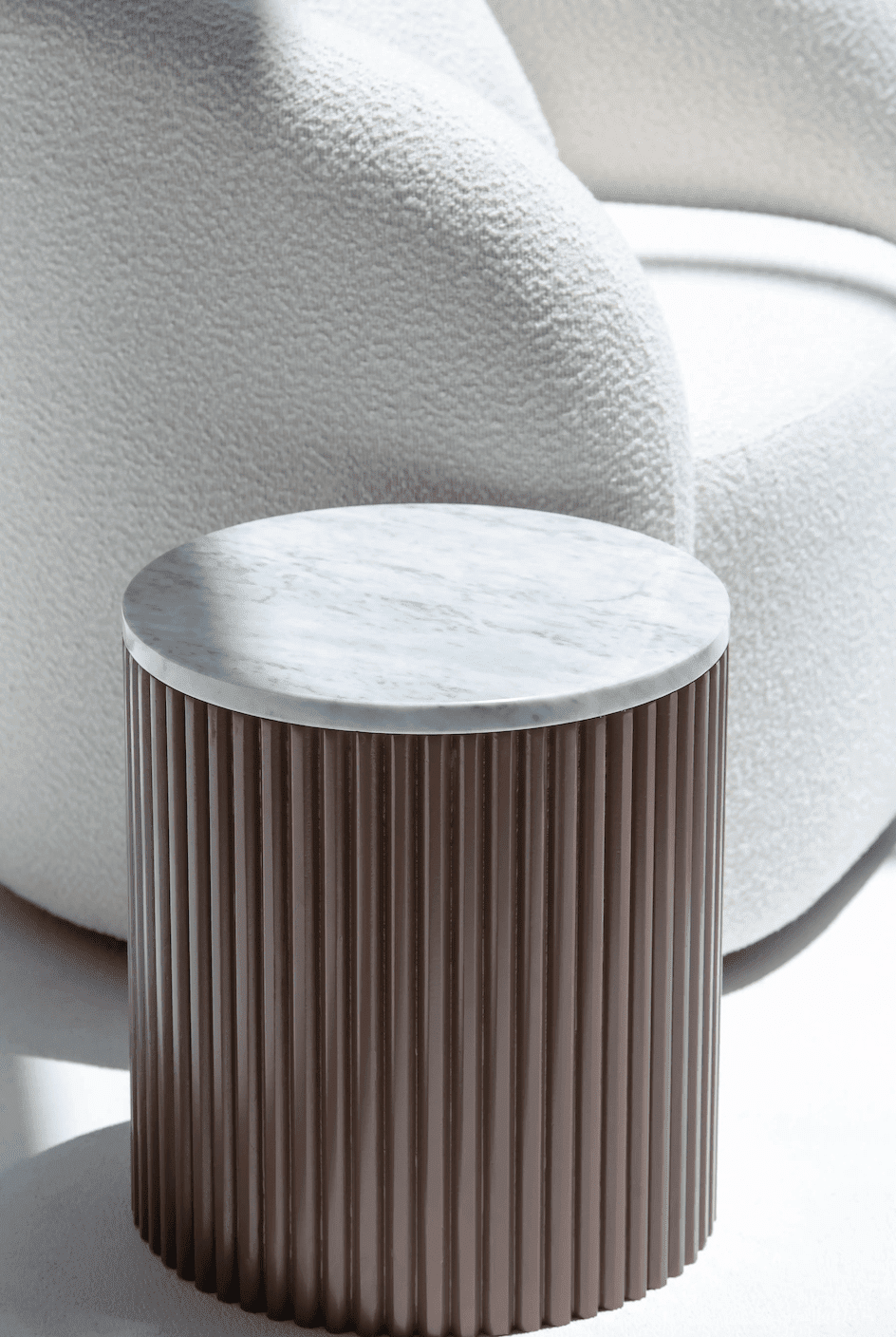 Nora Side Tables With Brown Wooden Base with Carrara Marble