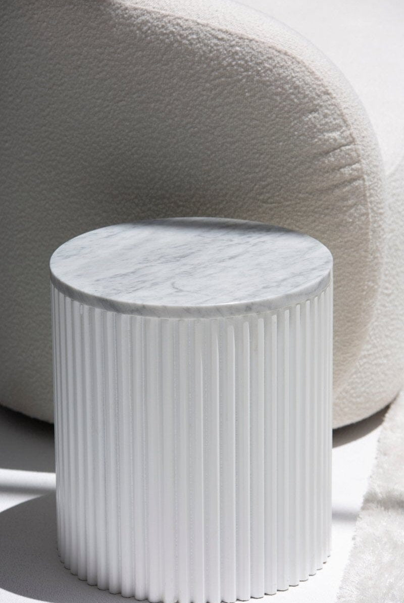 Nora Side Tables With White Wooden Base (18 Top Variants) Carrara Marble