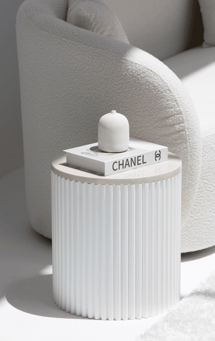 Nora Side Tables With White Wooden Base (18 Top Variants) Crema Uno Maeble