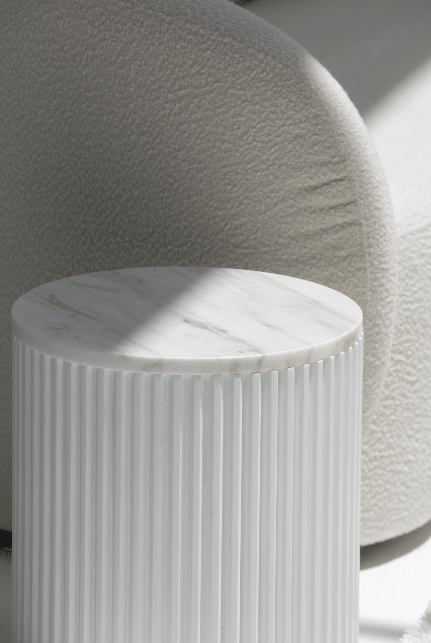 Nora Side Tables With White Wooden Base (18 Top Variants)