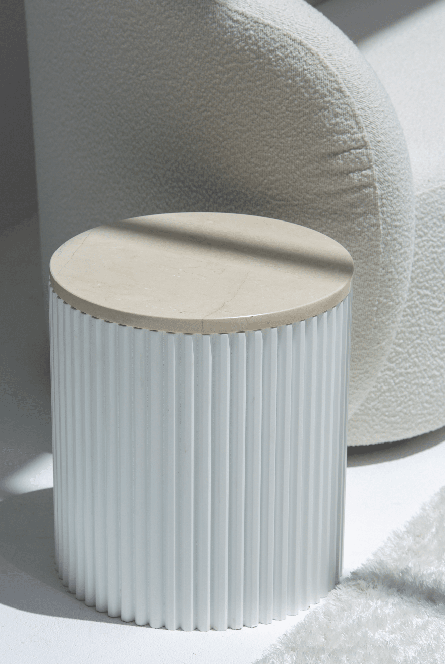 Nora Side Tables With White Wooden Base (18 Top Variants)