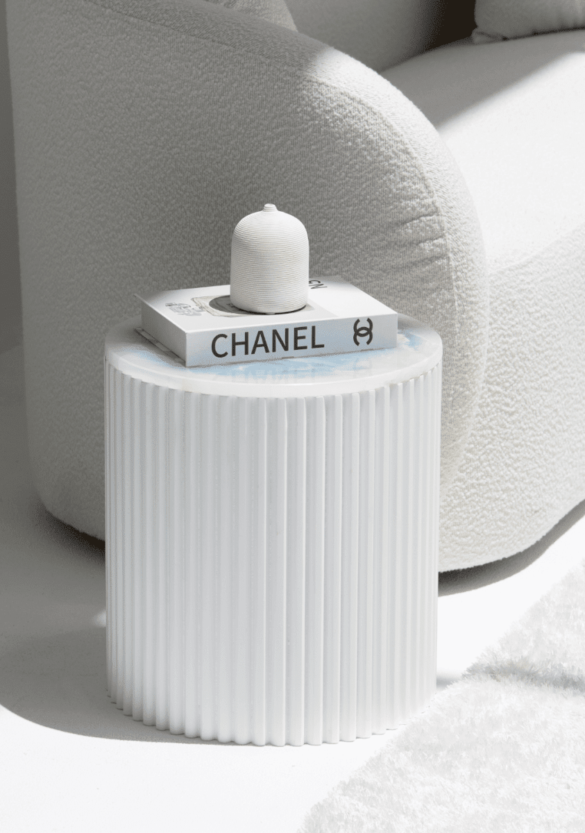 Nora Side Tables With White Wooden Base (18 Top Variants) Blue Onyx Marble