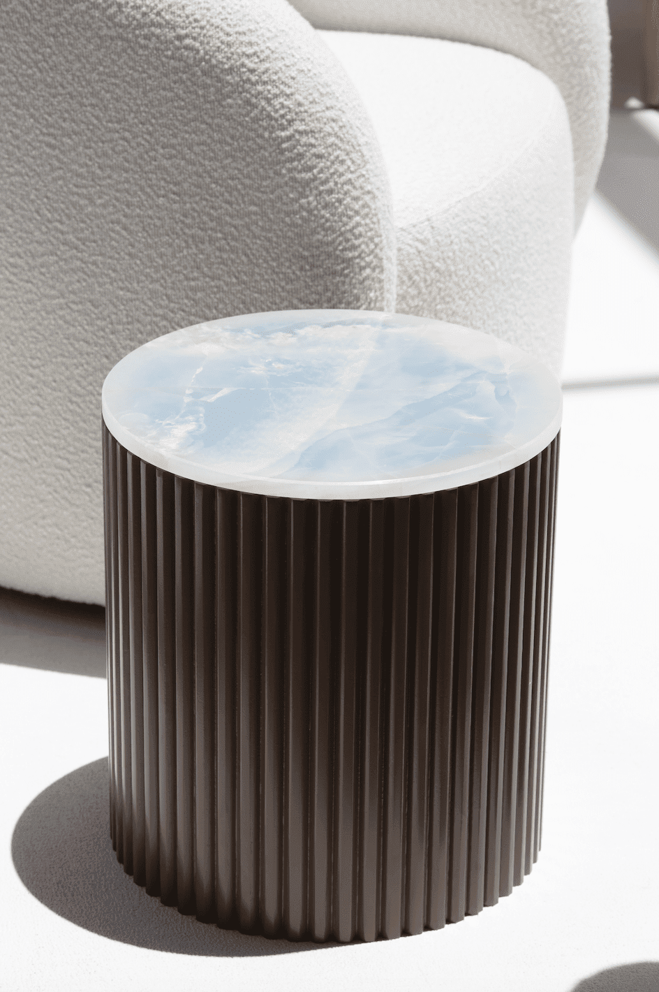 Nora Side Tables with Brown Wooden Base with Blue Onyx Marble