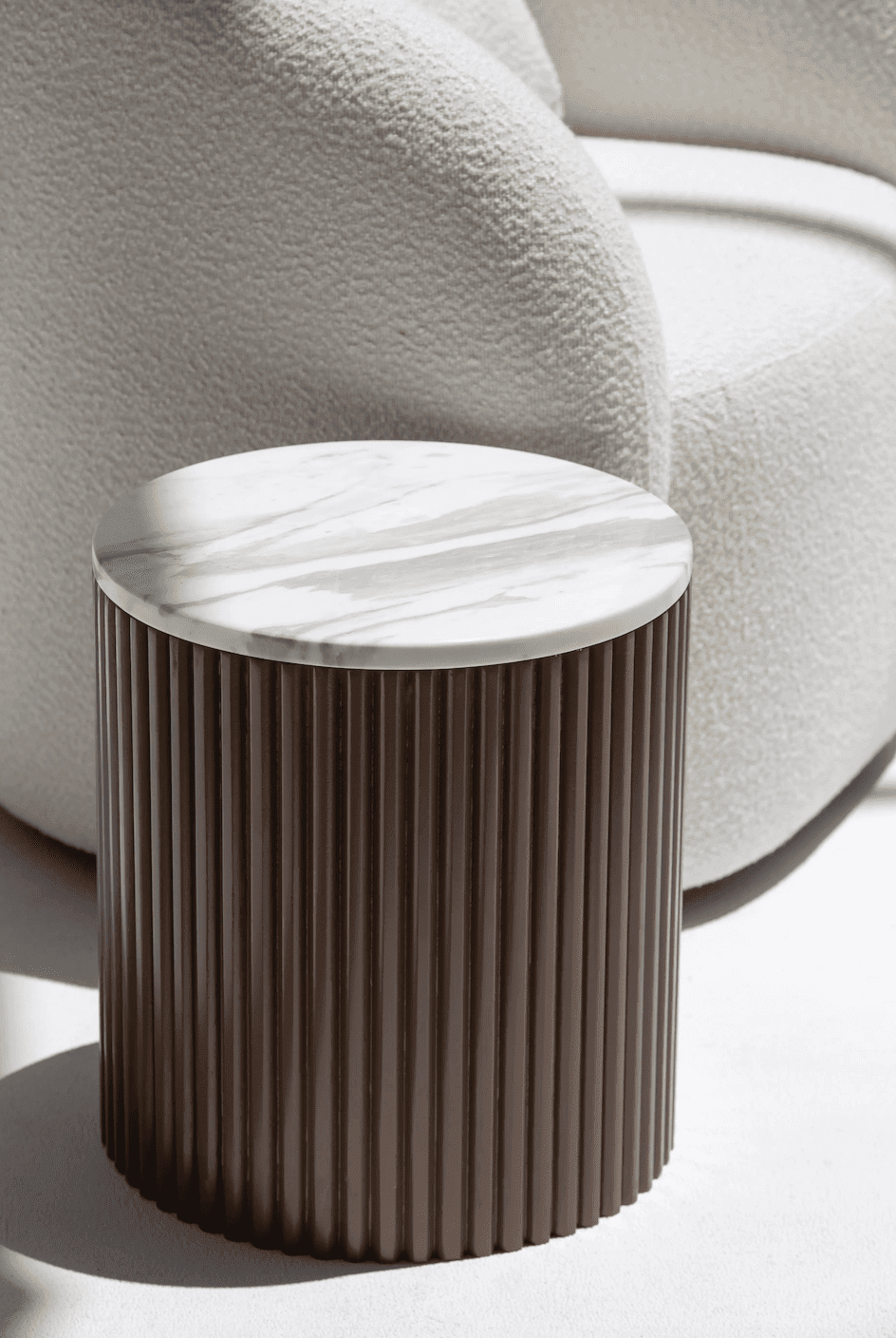 Nora Side Tables with Brown Wooden Base with Volakes Marble