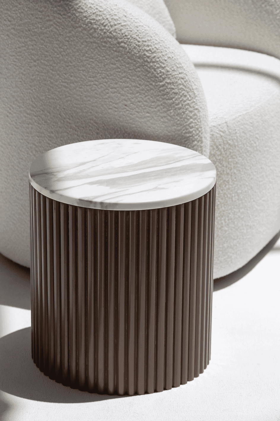 Nora Side Tables with Brown Wooden Base with Volakes Marble