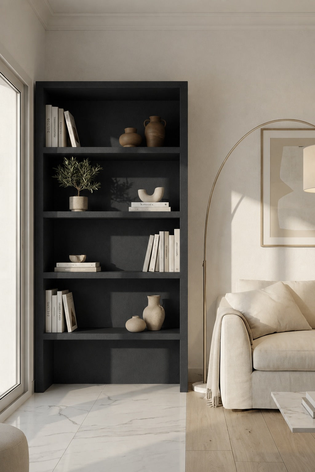 Nysa Black Speckled Microconcrete Display Shelves Unit