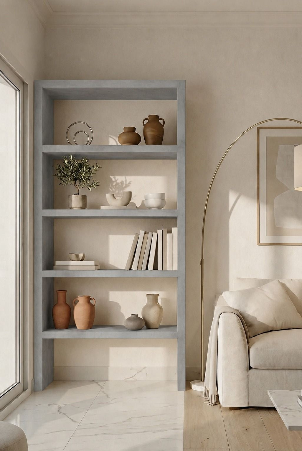 Nysa Grey Microconcrete Display Shelves Unit