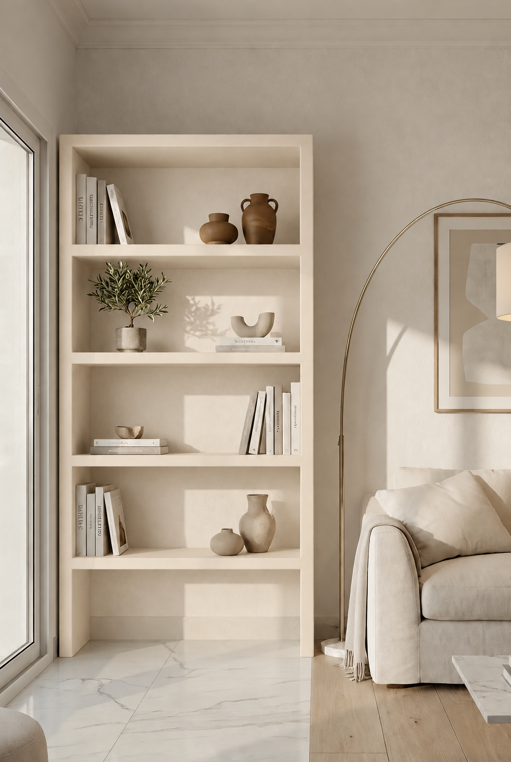 Nysa Light Beige Microconcrete Display Shelves Unit