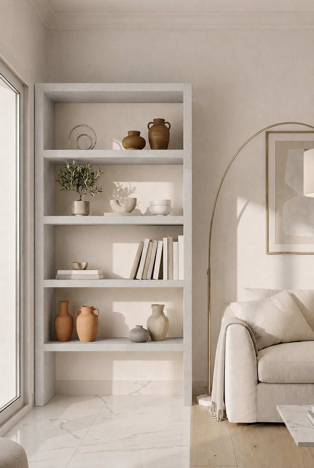 Nysa Light Grey Microconcrete Display Shelves Unit