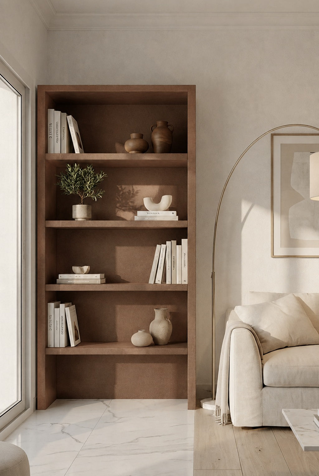 Nysa Mocha Microconcrete Display Shelves Unit