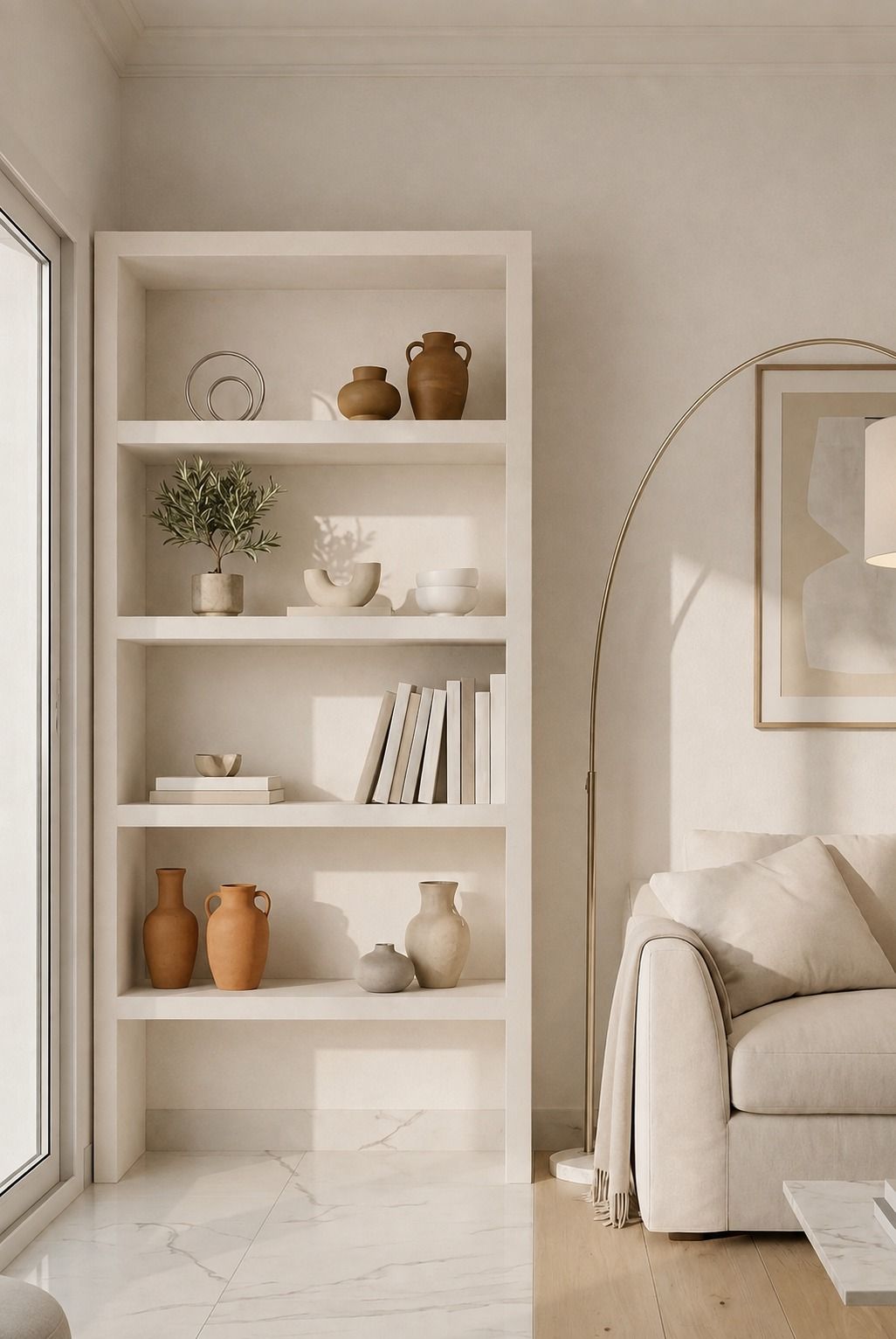 Nysa Off White Microconcrete Display Shelves Unit