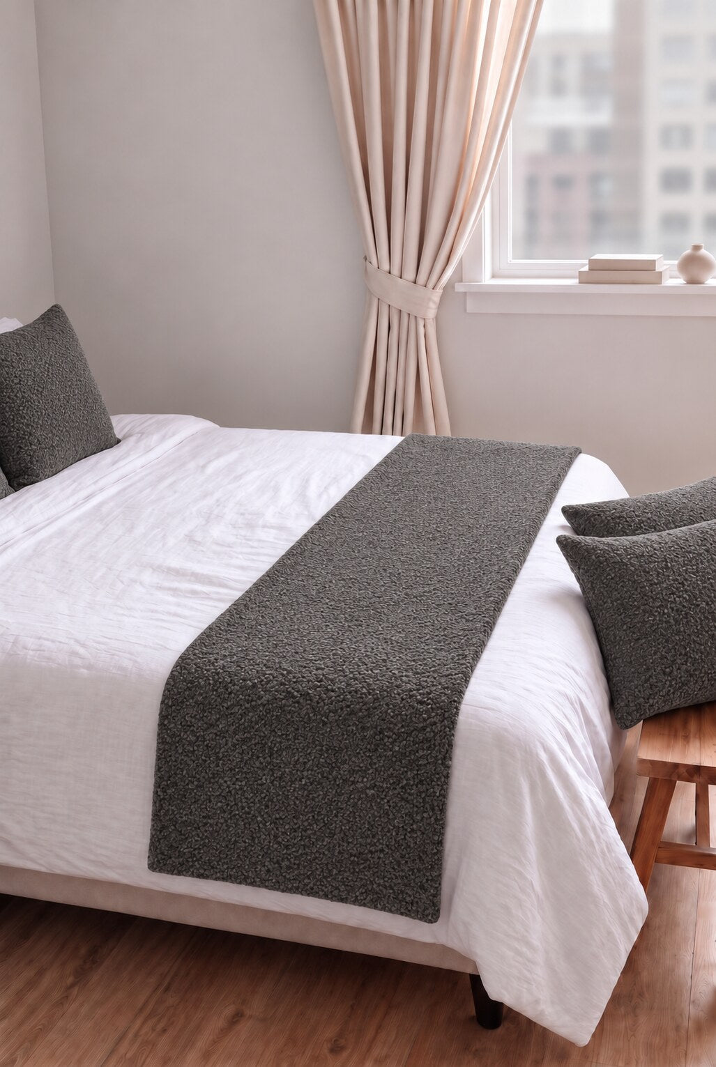 Orelisse Grey Bouclé Bed Runner