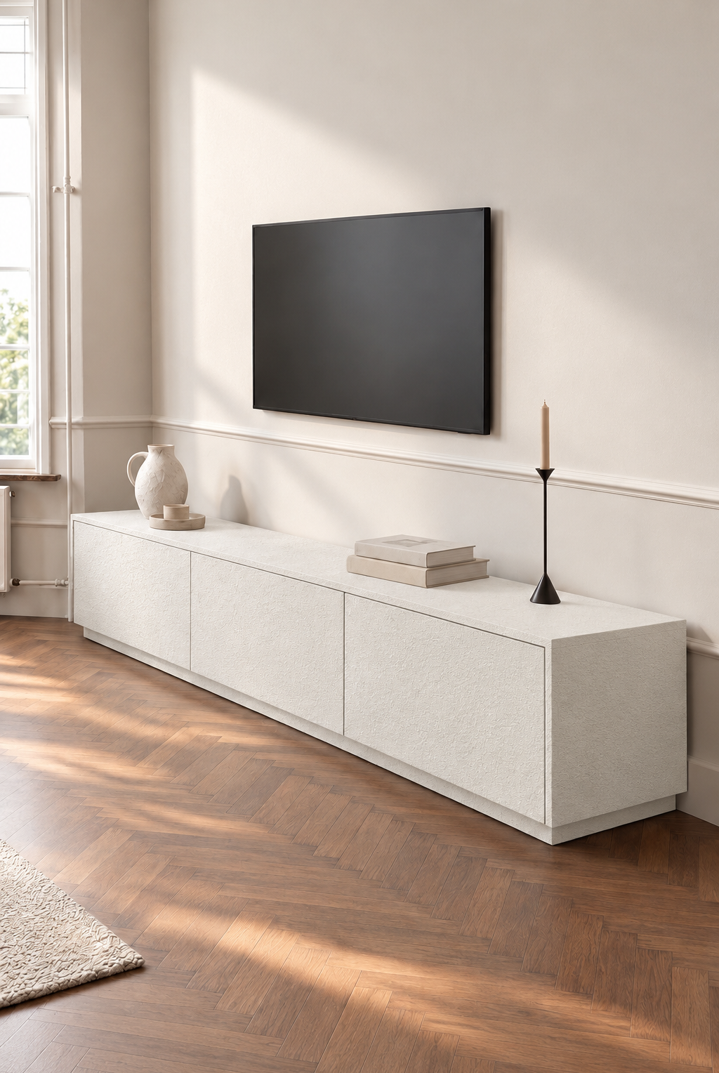 Orelvane Off White Grit Microconcrete TV Unit