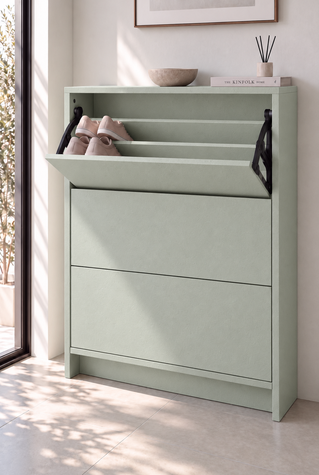 Orelvane Pistachio Green Microconcrete Shoe Cabinet room