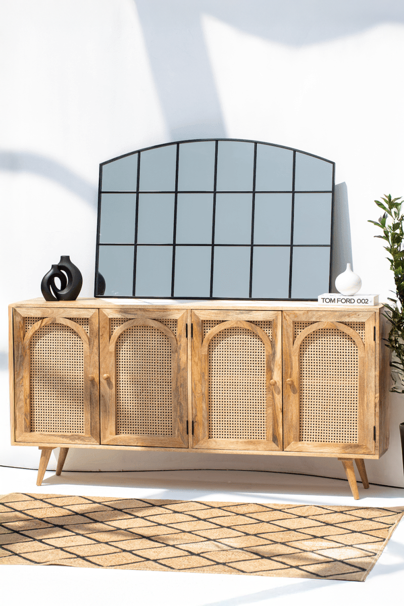 Oriana Four-Door Cane Buffet – Arched Front Credenza for Dining Rooms ...