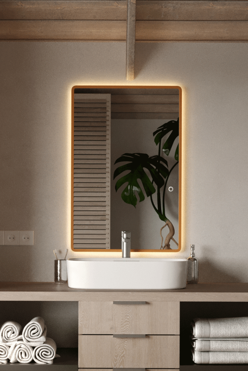 Orren Backlit Gold Frame Wall Mirror