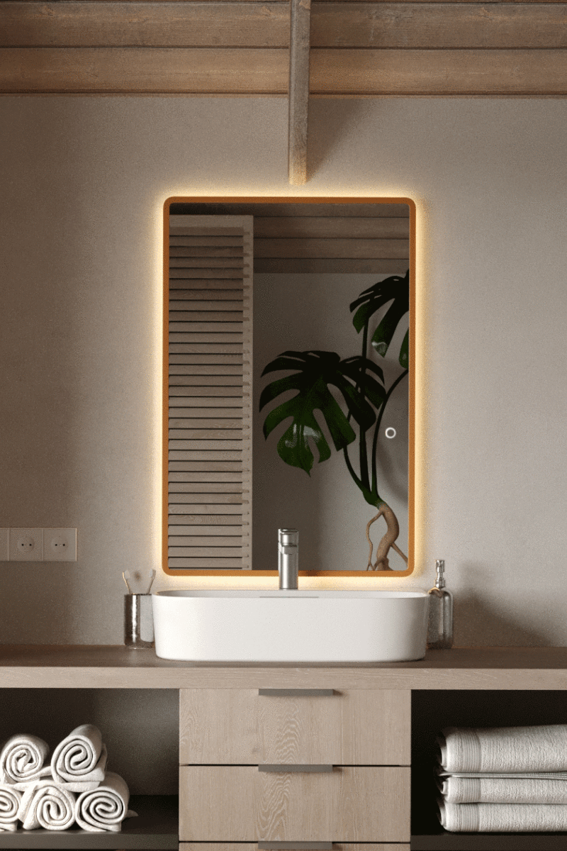 Orren Backlit Gold Frame Wall Mirror