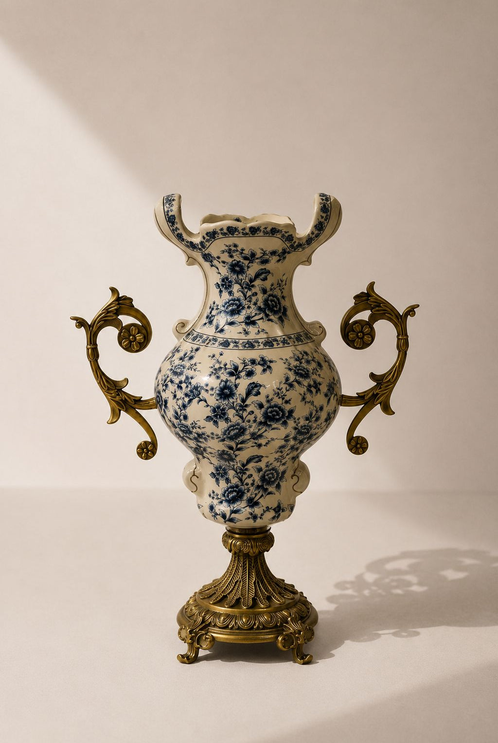 Palvia Cream Blue Floral Ceramic Decorative Vase