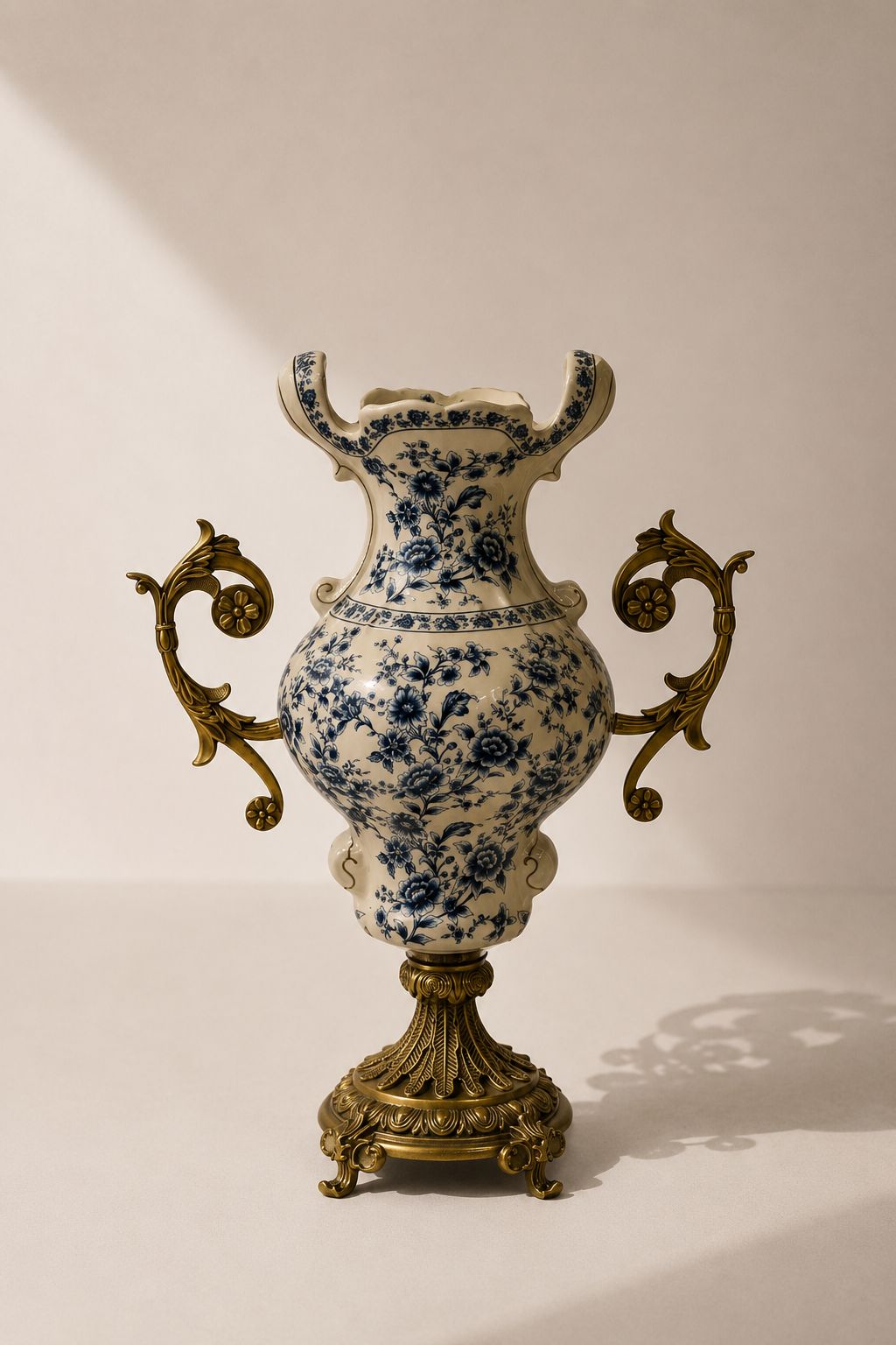 Palvia Cream Blue Floral Ceramic Decorative Vase