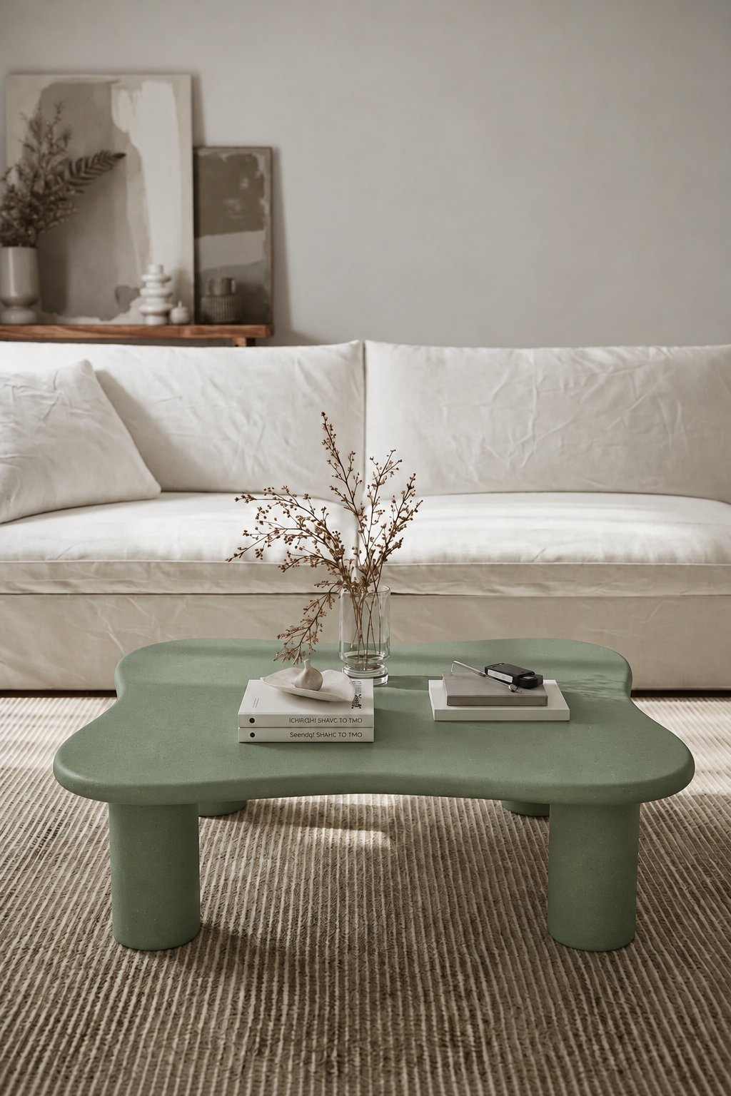 Quatreva Sage Green Microconcrete Coffee Table