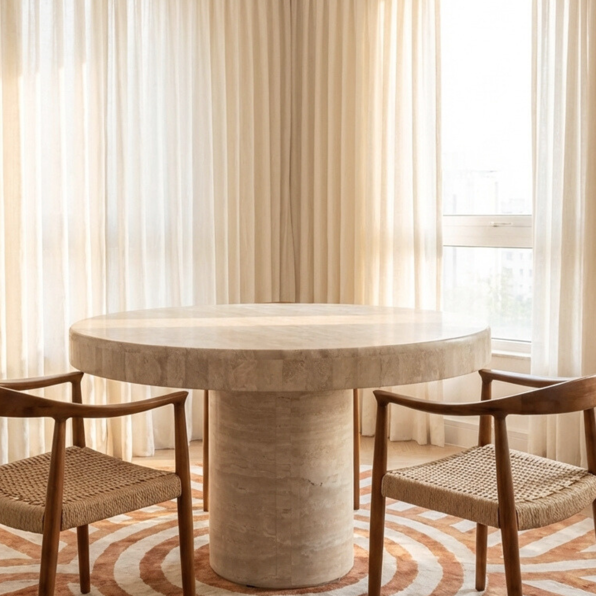 Raphael Travertine Round Dining Table - Homekode