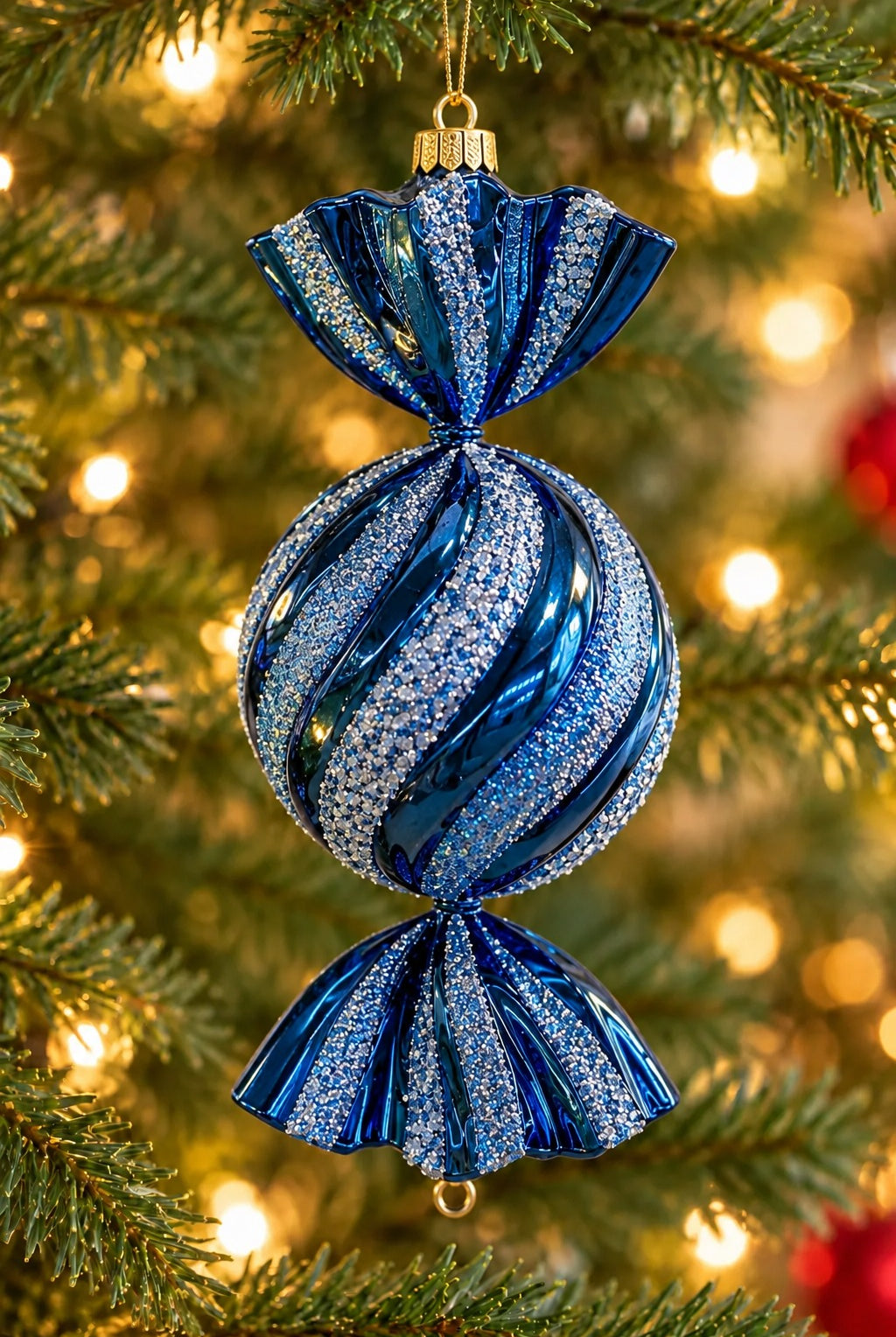 Rilva Blue Glitter Christmas Candy Ornament