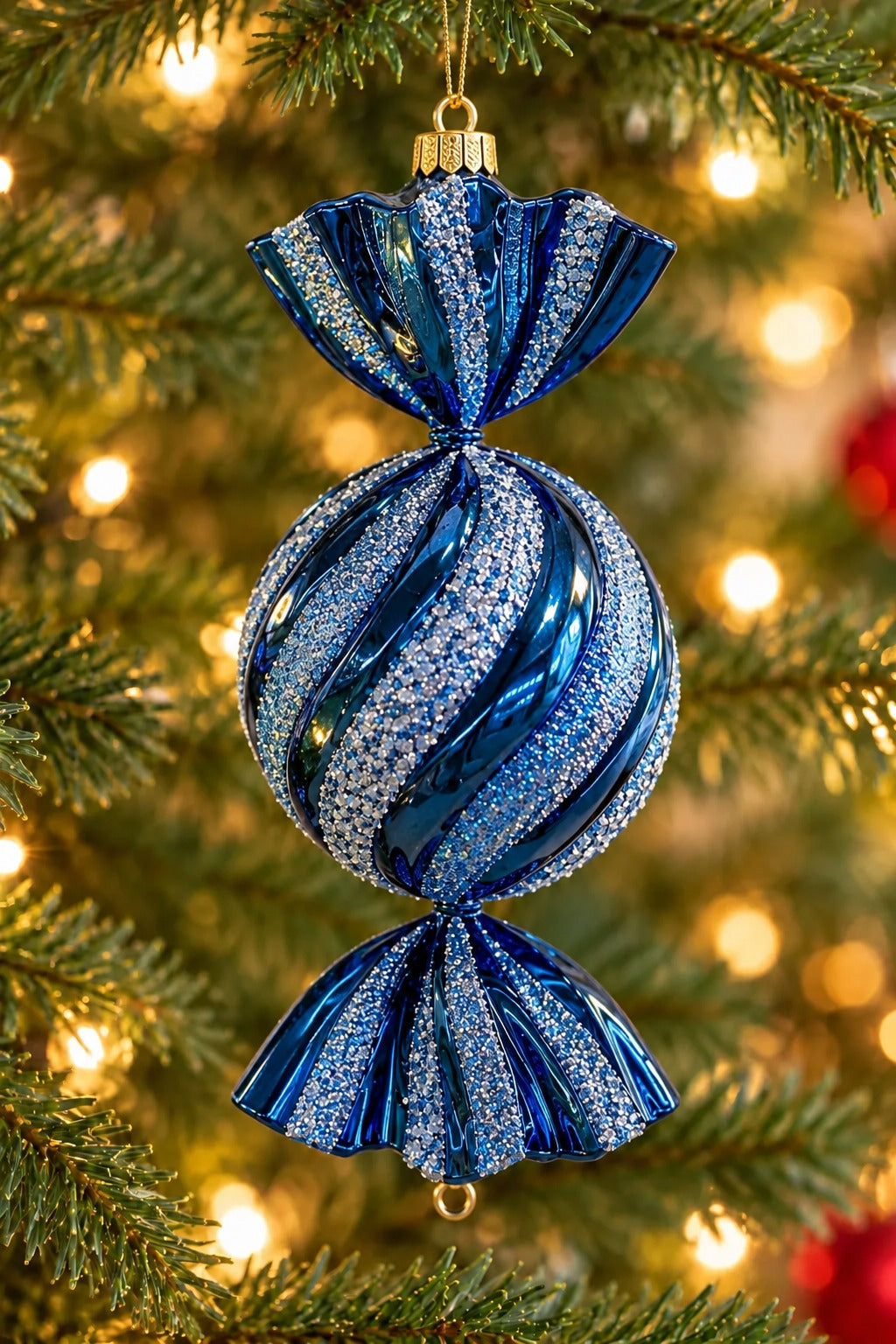 Rilva Blue Glitter Christmas Candy Ornament