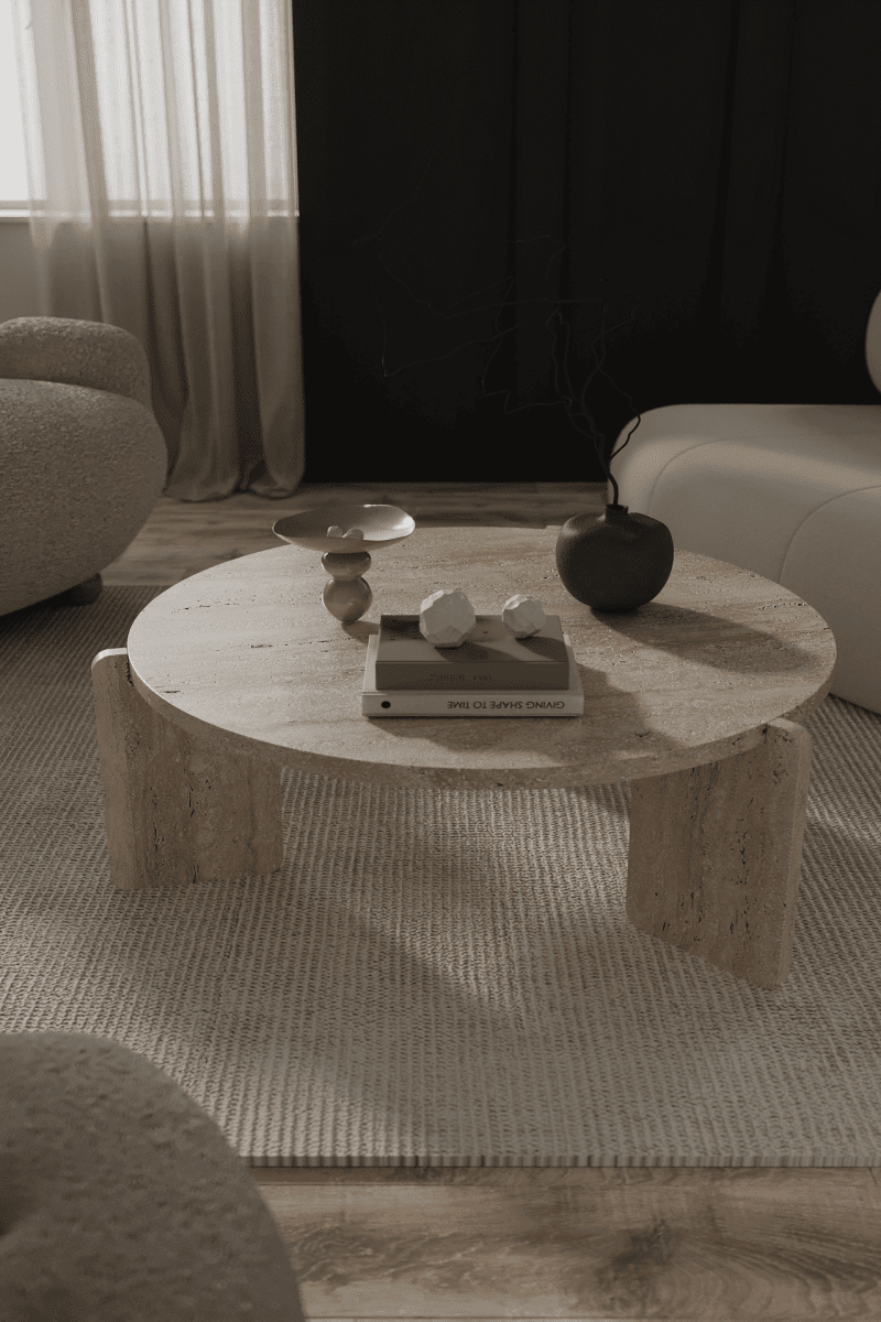 Ivy 3 Leg Travertine Coffee Table Coffee Tables
