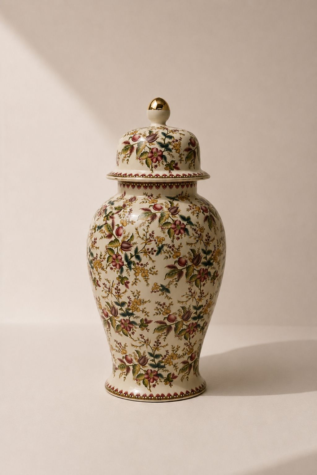 Rivona Cream Burgundy Floral Ceramic Jar