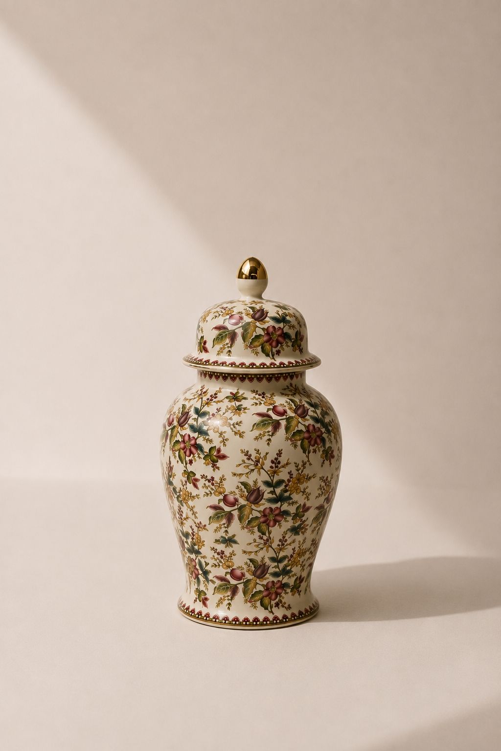 Rivona Cream Burgundy Floral Ceramic Jar