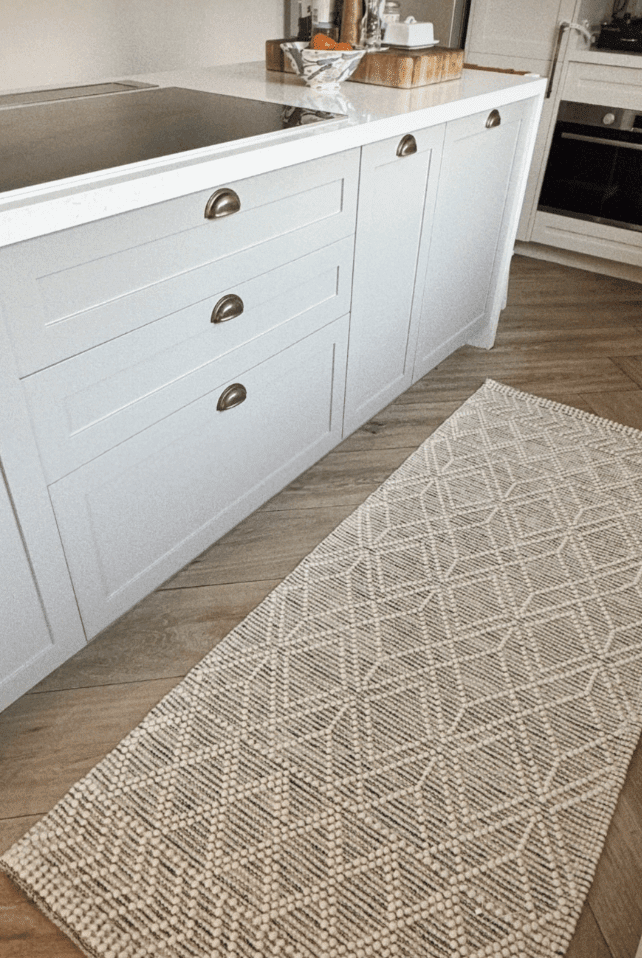 Diamond Radiance - Natural White Woven Diamond Patterned Rug (5 Sizes) WOVEN RUG 80x200 CM (Hallway Rug)
